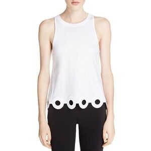 CARVEN WHITE CUTOUT CIRCLE HEM 100% COTTON RACERBACK TANK TOP EUC SIZE XS